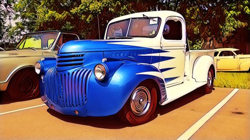 00028 Blue and White Chevy Truck